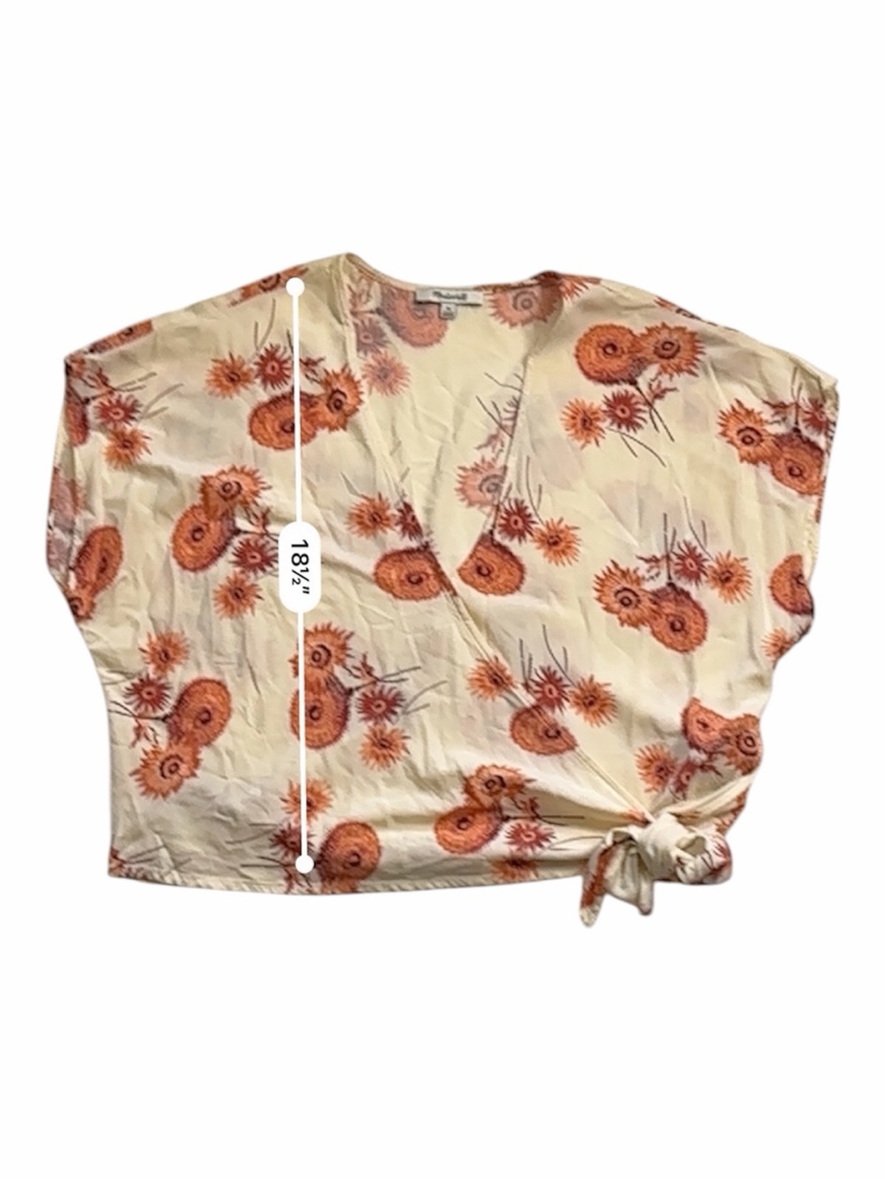 MADEWELL Floral Wrap V-Neck Short Sleeve Top - White with Coral Floral - Picture 6 of 8